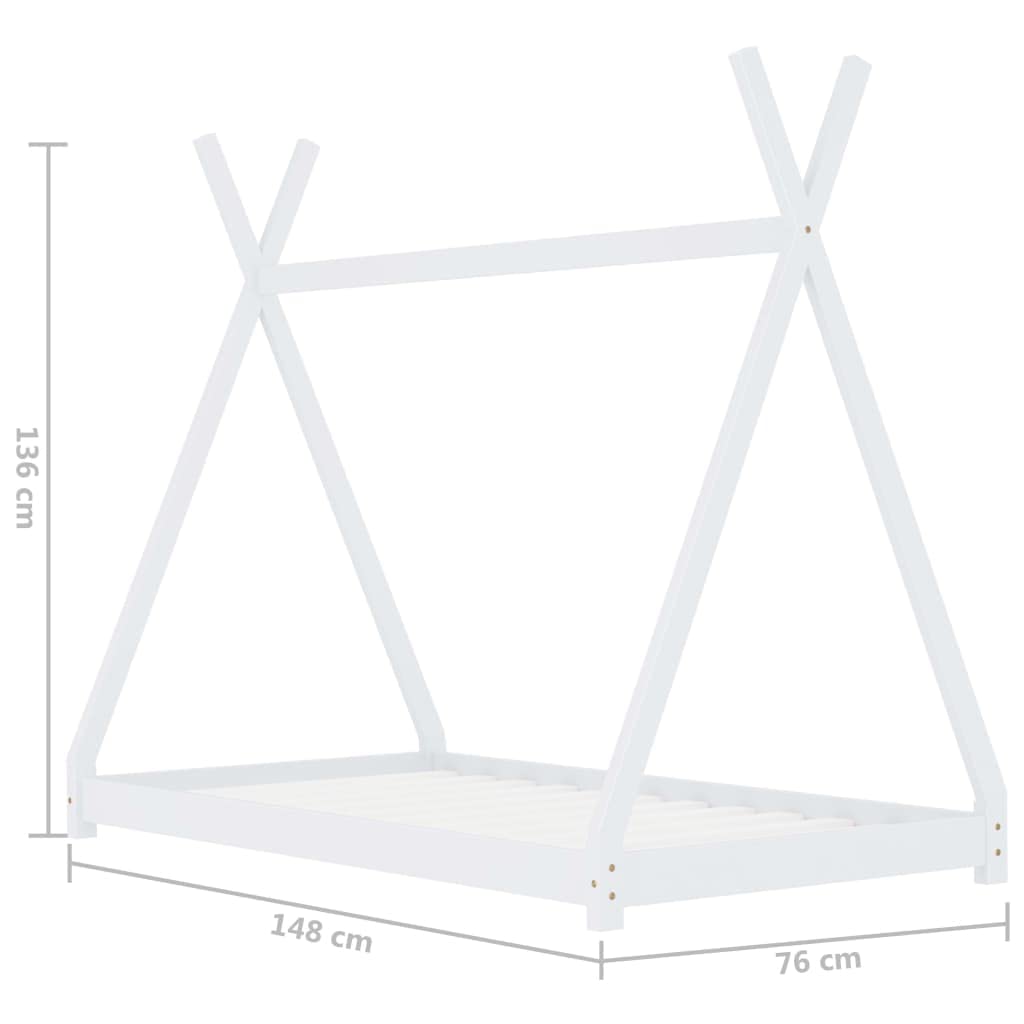 ZEYUAN Kinder-Bettgestell, Bett, Lattenrost, Bettrahmen, Jugendbett, Bed Frame, Futon Bett, Weiß Massivholz Kiefer 70 x 140 cm