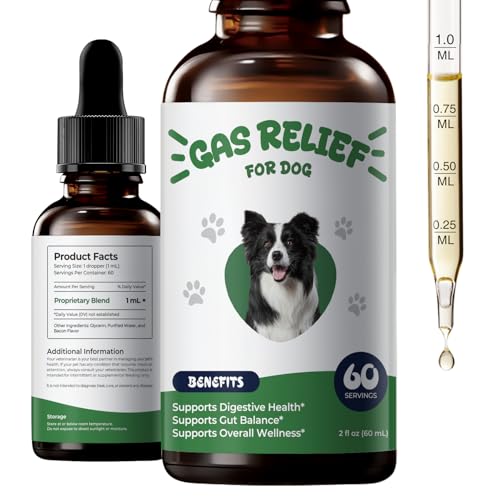 Gas Relief for Dogs Liquid Drops, Digestive Comfort & Gut Balance Support, Easy-to-Mix Formula, Bacon Flavor, 2 fl oz (60 mL)