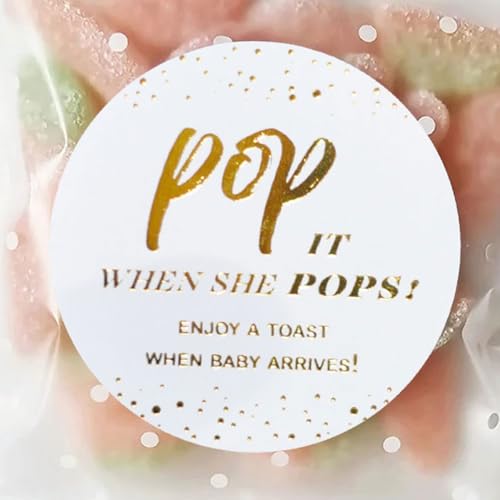 POP it When She Pops! Baby Shower Toast Stickers - Gold Foil Finish | 120 Pieces, 1.6 Inch Round(Gold Foil)