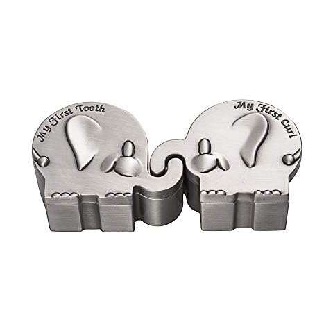 Feyarl First Curl and First Tooth Keepsake Box for Kids Metallic Engraved Elephant Shape (6 x 4 x 3 cm) Cover