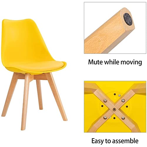 Image of Set of 4 Modern Style Mid Century Modern Dinning Room Cafe Hotel Office Wooden Legs Chair (Yellow Fully Wooden Legs)
