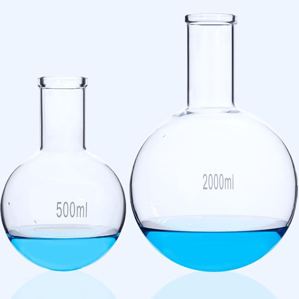 Matraz Erlenmeyer Graduado de Borosilicato, Matraz de Vidrio de Fondo Redondo y Cuello Corto de 100, 150, 250, 500 y 1000 ml, con Boca labrada, for experimentos de Laboratorio.(2000ml)