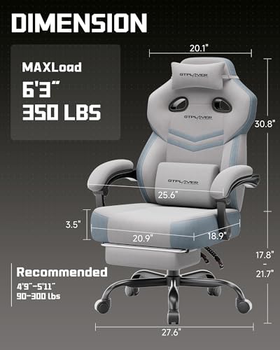 Image of GTPLAYER Big & Tall Gaming Chair, Wide Reclining with Footrest for Adults | Ergonomic High Back Computer Desk Chair, Comfort Padded Seat with Lumbar Support for Big /Tall, Office /Home, Gray