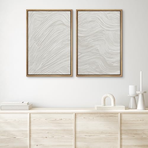 Ashbrook Framed Canvas Print Wall Art Set White Gray Paint Stroke Waves Abstract Shapes Illustrations Modern Art Minimal Decorative Chic For Living Room thumb #3