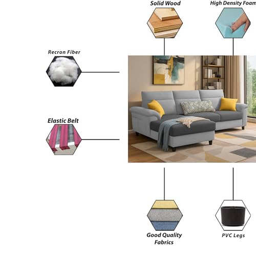 Image of Casaliving Seams LHS 4 Seater L Shape Sofa for Living Room (Grey Dark Grey Fabric) Premium Fabric Sofa