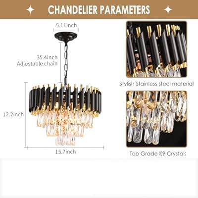 Image of Zingy Black Mamba Modern Crystal Pendant Light 3 Tiers Black and Gold Fixtures Round, Stainless Steel Tube Crystal Golden Finish Exqusite Design Pendant for Home and Office (400mm) E