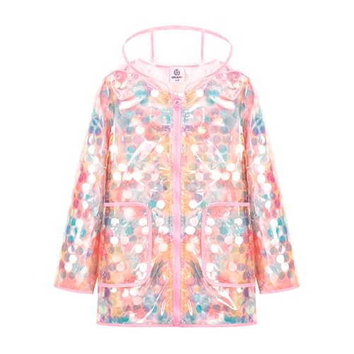 Image of WELAKEN Girls Sequin Raincoat Waterproof Reusable Hooded Outwear Rain Jacket with Lining,rainbow,6-7Y