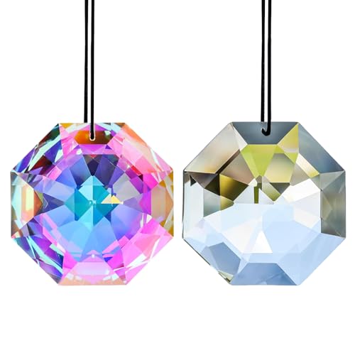XoeLLe 2 Pezzi Acchiappasole, Prisma, Cristalli, Acchiappa-Sole in Cristallo, Prisma a Sfera di Vetro, Trasparente, Crystal Appendere, Sfaccettato, per Finestra Casa Giardino Festa Matrimonio