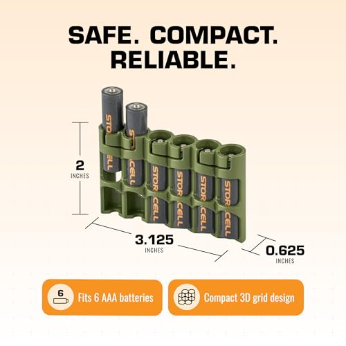 Storacell Slimline AAA-6 Battery Storage Caddy and Dispenser (Pack of 2), Military Green, Holds 6 AAA Batteries, (Not Included), Durable & Compact Design, The Original Battery Caddy, Made in USA
