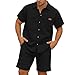 2 Piece Set For Men Short Sleeve Waffle Loose Fit Shirt And Shorts Stretchy Summer Beach Vacation Fashion Matching Sets
