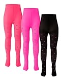 Fourluoo 3 Pairs Girls Tights Colorful Pantyhose for First Communion Thigh High Sock Seamless Dance Leggings for 4-12 Years(Black, Rose Red, Watermelon Red,Pantyhose)