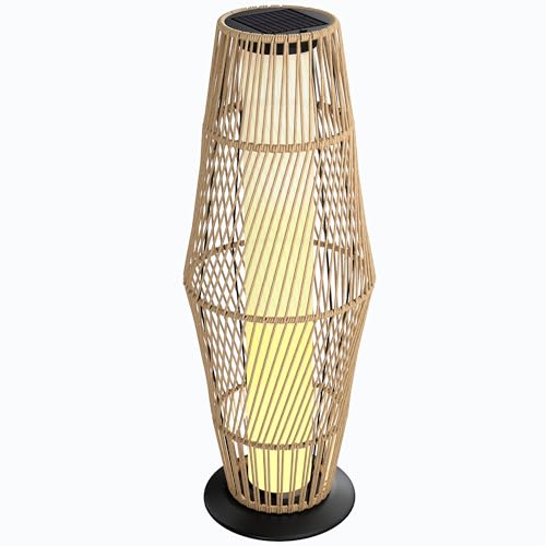Outsunny Lanterne Solaire Extérieure en Résine Tressée avec Capteur de Lumière, Lampadaire LED Extérieur, pour Jardin Patio Terrasse, 26x26x68cm, Sable