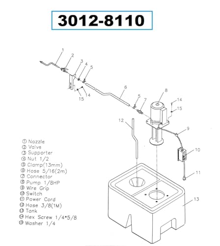 Image of VERTEX 3012-8110 3-Gallon Coolant Pump Kit - 110V 1 /8 HP Portable Machine Tool Cooling System for Milling, Drilling, Lathe - Compact 3-Gallon Tank, Above-Ground Design, Easy Coolant Circulation Device