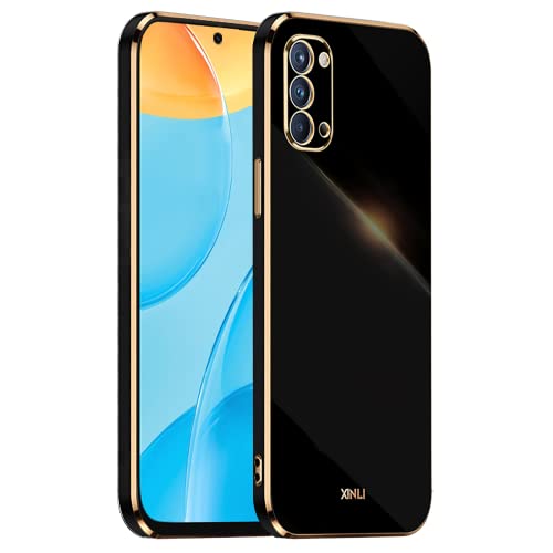 EASSGU [Telaio Elettrolitico Custodia per OPPO Reno4 Pro 5G (6.55' Inches) Cover Protettiva in Morbido Silicone TPU - Nero