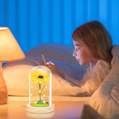 QUELIEN Sunflower Gifts for Women,Birthday Gifts for her,Sunflowers Artificial Flowers in Glass Dome,Unique Gifts for Xmas,Valentine Day,Wedding,Mothers Day,Anniversary (Yellow-Small)
