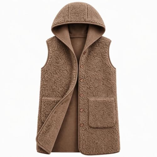 ENCURKUS Oversized Sherpa Fleece Vest Women Cozy Warm Button Up Long Coat - image 4