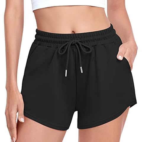 RISSCAN Sweat Shorts Women Running Workout Gym Shorts Athletic Casual Drawstring Summer Lounge SweatShorts with Pockets Black X-Large Cover