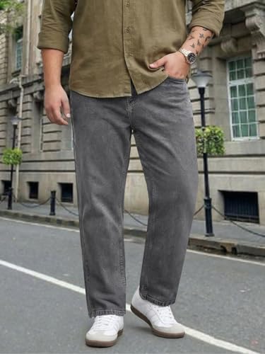 Image of Urbano Plus Men's Relaxed Fit Washed Denim Jeans Non-Stretchable