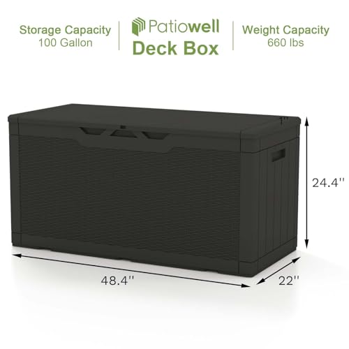 Patiowell 100 Gallon Resin Deck Box, Waterproof Large Outdoor Storage Box With Padlock For Patio Furniture And Garden Tools thumb #5