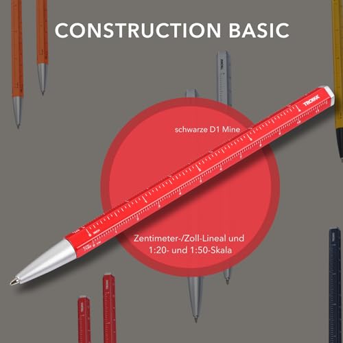 Stylo à bille multitâche TROIKA CONSTRUCTION BASIC argenté avec règle graduée