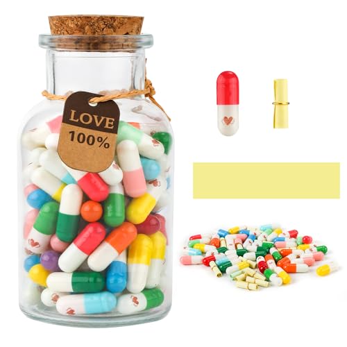 Mensajes Positivos en Una Botella, Cápsulas con Mensajes Tipo Carta Lindas y Coloridas Cartas en Cápsulas de Píldoras y Botella de Deseos para San Valentín Graduación Aniversario de Cumpleaños