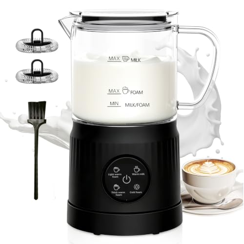 Image of Casimhu 4-in-1 Milk Frother, Electric Milk Frother and Steamer with LED Touch Screen, Ceramic Lining Bottom, Milk Warmer 13.52oz for Lattes, Cappuccinos, and Macchiatos at Home (Black)