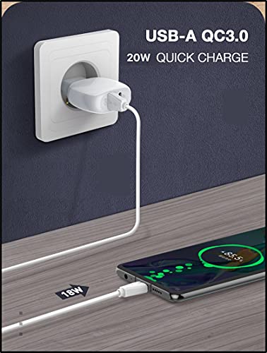 Image of (Tessco BC-202) 20W Dual USB Charger /Adapter (PD + QC3.0 Port) with Qualcomm Quick Charge 3.0 Technology | Android USB Cable Included - White