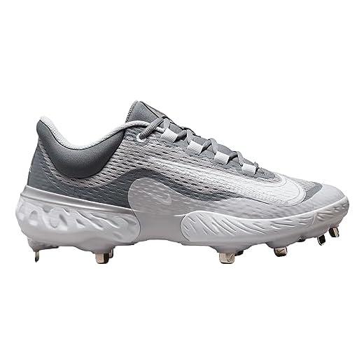 Nike Men's Alpha Huarache Elite 4 Baseball Metal Baseball Cleats Shoes DJ6521, Grey/White, 14 M US