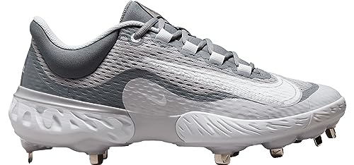 Nike Men's Alpha Huarache Elite 4 Baseball Metal Baseball Cleats Shoes DJ6521, Grey/White, 14 M US