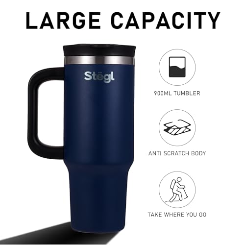 Image of Tumbler with Straw - 900ML Insulated Coffee Tumbler with Handle | Keeps Drinks Hot 12h Cold 24h | Leakproof Travel Sipper for Office Gym