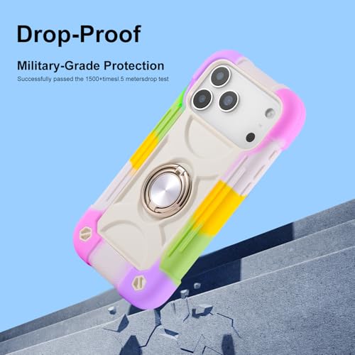 Image of MARKILL Compatible with iPhone with Built-in 360Rotating Ring Stand, Military Grade Drop Protection Full Body Rugged Heavy Duty Case Durable Cover (Rainbow White, iPhone 17 Pro Max)