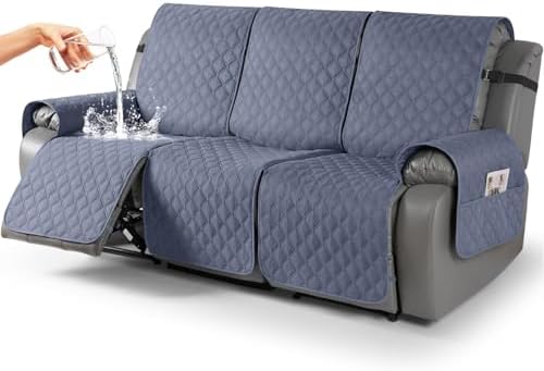TAOCOCO 100% Waterproof Recliner Covers, Recliner Sofa Covers with Leg Straps, Reversible Recliner Couch Cover for Reclining Chair, Washable Couch Protector for Pets Kids(3 Seater, Bluish Gray)