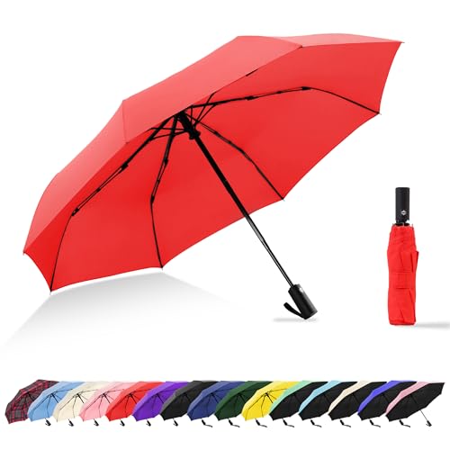 RusuiQinsan Travel Umbrella Compact Mini - Windproof Automatic Travel Size Foldable for Backpack or Purse Lightweight Outdoor Rain Gear(Red)