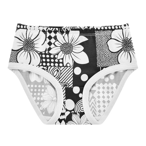 ZZKKO Black White Geometric Floral Girls Underwear Toddler Panties for Girls Comfort Brief Size 2T-8Y