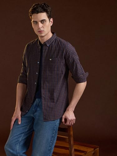Image of THE BEAR HOUSE Men's Cotton Checked Slim Fit Shirt Blue