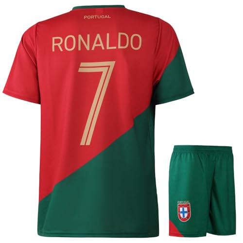 Fútbol | Conjunto De Camiseta De Portugal Ronaldo Niños Y Adultos Niños Hombre Camiseta De Fútbol Regalos De Fútbol Camiseta Deportiva Ropa Deportiva, Rojo, 140