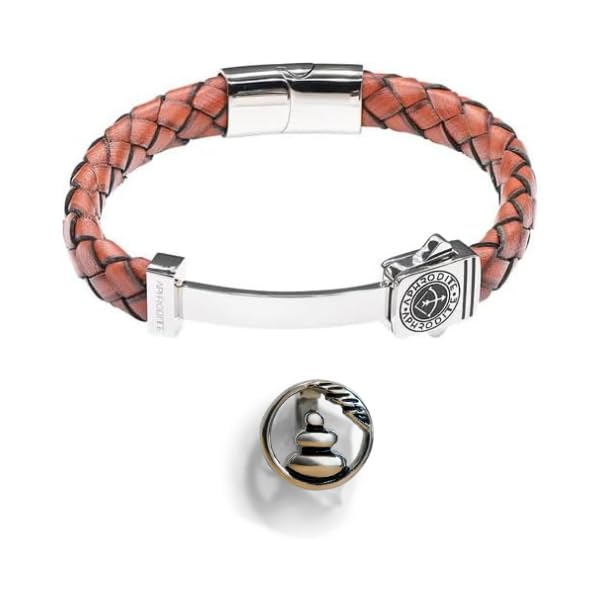Coditties (Pendant) with Men's Leather Bracelet, Brown, Braided Design Adjustable Sturdy Stainless Steel