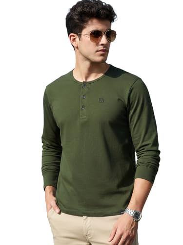 Image of Urbano Fashion Men's Solid Henley Neck Slim Fit Full Sleeve Cotton T-Shirt