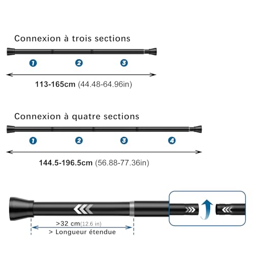 Tringle douche extensible 113-196 cm sans perçage AIZESI