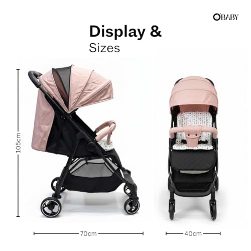 Image of OBABY Stroller with Reclining Seat, Adjustable Canopy, Safety Harness, Smooth Wheels, Compact Folding Design (Handle-Blue)