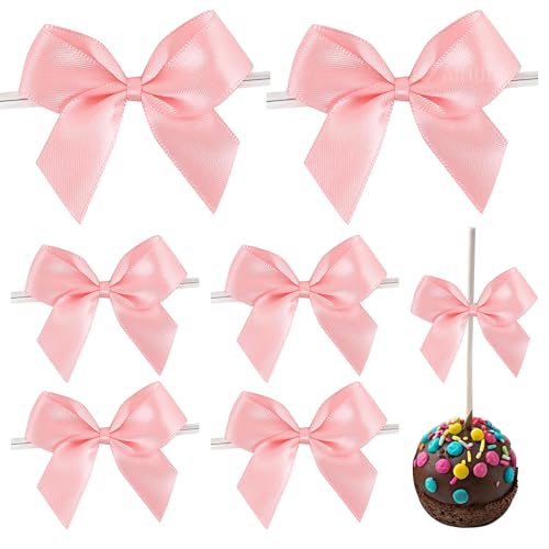 AIMUDI Baby Pink Satin Bows 2" Satin Bow for Gift Wrapping Small Bows with Twist Ties Premade Ribbon Bow for Crafts Cake Pop Treat Bags Wedding Bridal Shower Birthday Party Easter Decoration, 50 PCs