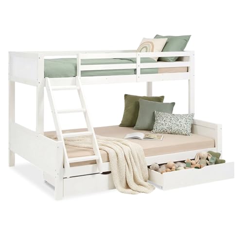 Homestyle4u Kinderbett mit 2 Bettkästen Etagenbett 90x200 und 140x200 cm Weiß Holz Hochbett Doppelstockbett Kinder | Artikel 2723