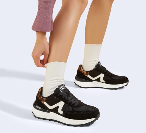 Image of LUCKY STEP Women's Retro Fashion Casual Sneakers | Platform Classic Trendy Trainning Anti-Slip Tennis Travel Walking Shoes