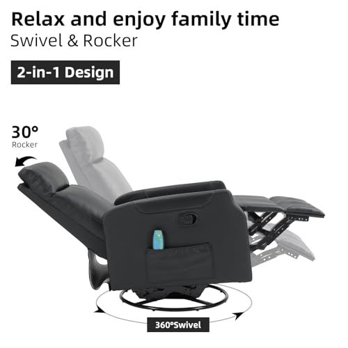 Sillón giratorio reclinable negro madera miniatura 3