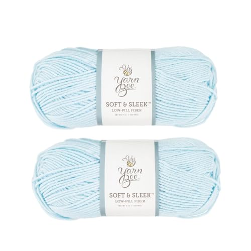 Image of Hobby Lobby Yarn Bee Soft & Sleek Yarn, 410 Light Blue, Set of 2 | 4 Medium Weight, 100% Low Pill Acrylic, 232 Yards Per Skien