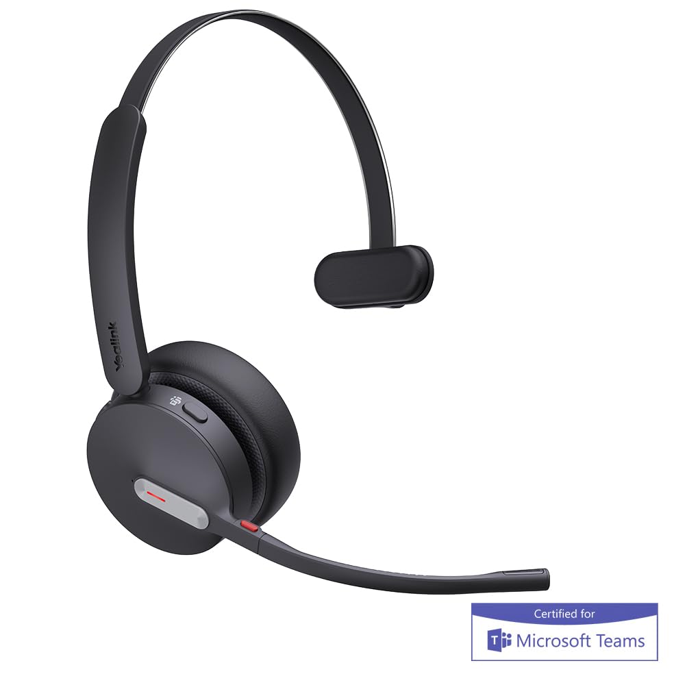 Yealink BH70 Mono bezprzewodowy zestaw słuchawkowy Bluetooth ze stojakiem ładującym i USB-C/A do połączenia z komputerem - certyfikowany dla zespołów