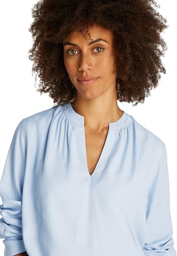 Tommy Hilfiger Damen Bluse Soft Viscose mit V-Ausschnitt, Blau (Breezy Blue), 44 – Ansicht 3