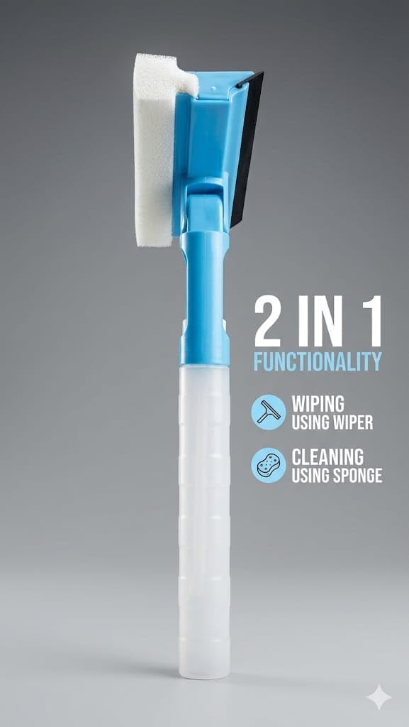 HBD 3 in 1 Multifunctional Double-Sided Wiper & Sprayer Glass Cleaner Tool with Spray Bottle | Window Wiper Squeeze Brush for Tile, Office, Car and Home Window Mirror Glass Cleaning (Multicolor) 3