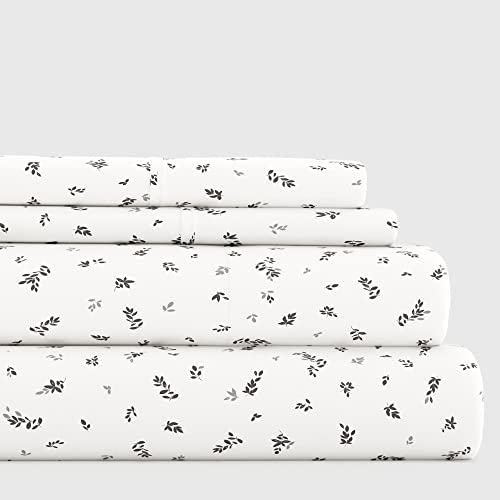 Linen Market 4 Piece Queen Bedding Sheet Set (Light Gray Leaves) - Sleep Better Than Ever With These Ultra-Soft & Cooling Bed Sheets For Your Queen Size Bed - Deep Pocket Fits 16" Mattress #TOP24