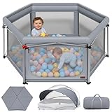 EVER ADVANCED Laufstall Baby Faltbar mit Matratze Laufgitter Baby mit Sonnenschirm, Sicherer Reiselaufstall für Kleinkinder im Innen-und Außenbereich, Staibiler Kinderlaufgitter 6 Eckig Playpen